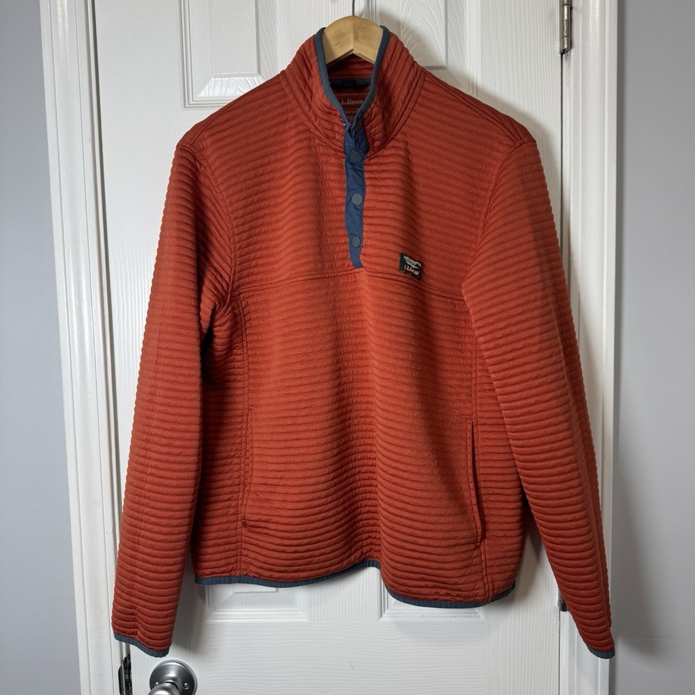 L.L. Bean Men 1/4 Snap Long Sleeve Pullover Activewear Top Sz L Reg Burnt Orange